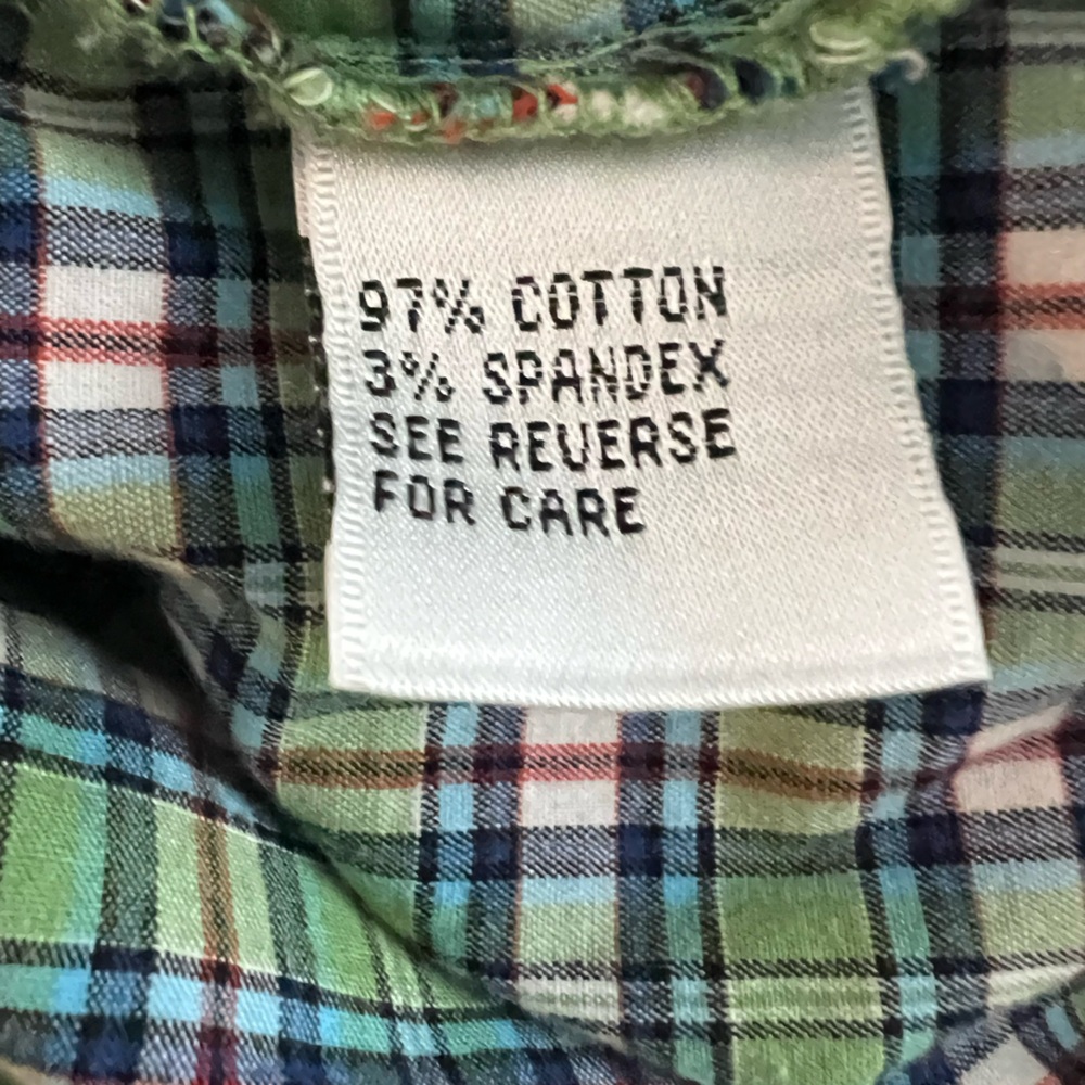 Talbots ladies 2X button up 3/4 sleeve checked green stretchy blouse - Picture 5 of 5